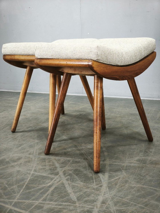 Image 1 of Pair of Mid-Century Beech Stools, Czechoslovakia, 1960s