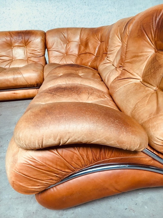 Image 1 of Midcentury Modern Italian Design 'COROLLA' Leather Sectional Sofa by I.P.E. Italy 1970's