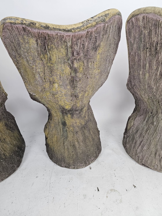 Image 1 of Set of 4 garden chairs stone tree stump