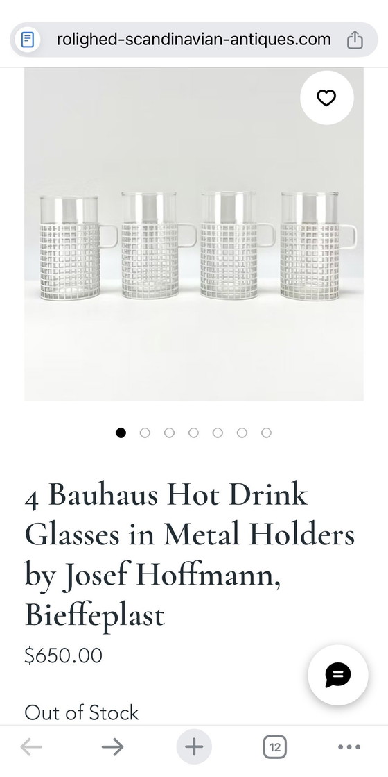 Image 1 of 4 Bauhaus glasses with metal holder Josef Hoffmann, Bieffeplast style