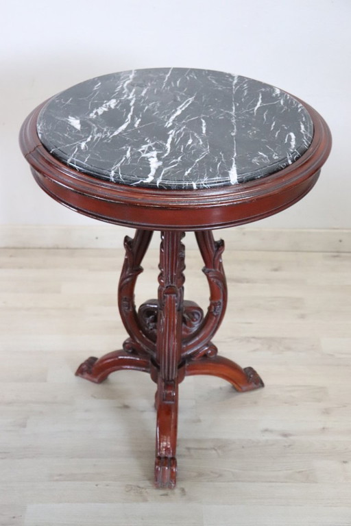 Side Table in Beech Wood with Marble Top, Italy 20th Century