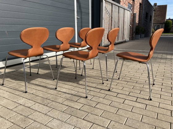 Image 1 of Fritz Hansen Ant (mier) chairs in Cognac leder NIEUWstaat!