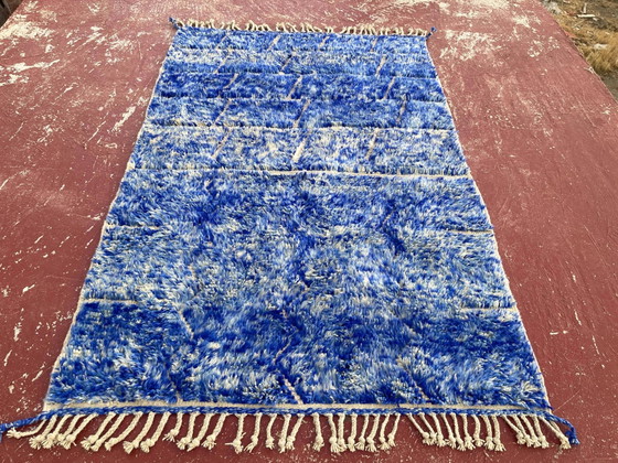 Tapis berbère marocain bleu roi 250x150 cm – motif géométrique – fait main – Laine, Coton, Modern (photo 5 of 10)
