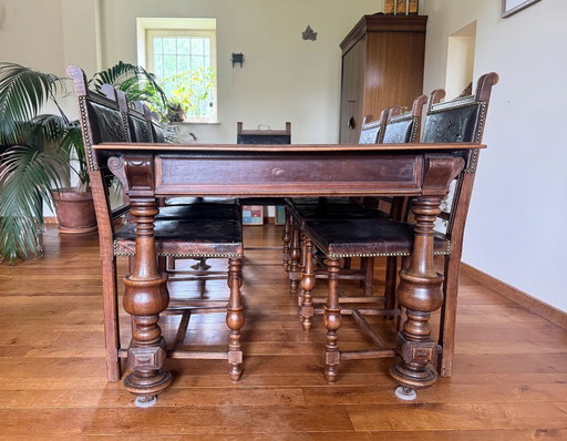 Walnut dining table with 8 chairs