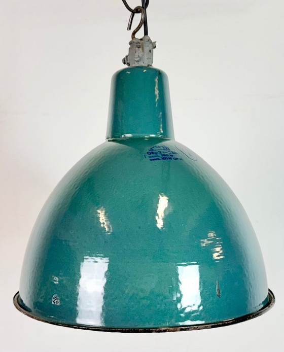 Image 1 of Industriële hanglamp van petroleum-email, jaren 60