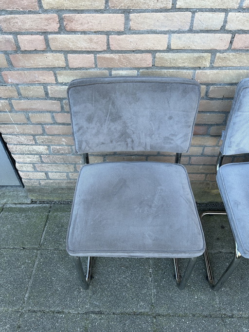 4 Pure Ridge Ribbed Fabric Chairs with Chrome Tubular Frame