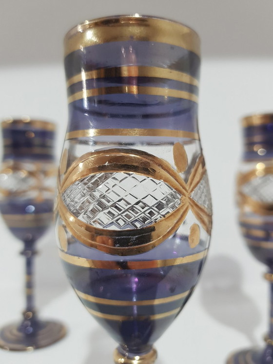 Vintage Italian Glasses, 1960s, Set of 4 – Glass & Decanter, Gold, Italian Design (photo 3 of 11)