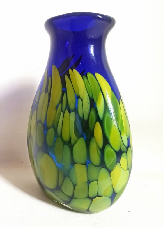 Cobalt Blue Vase with Makora Yellow Inclusion, Height 33 cm – Glass (photo 7 of 13)