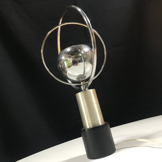 Image 1 of Lampada da tavolo vintage - Anelli - Acciaio/legno - Era spaziale - 1970