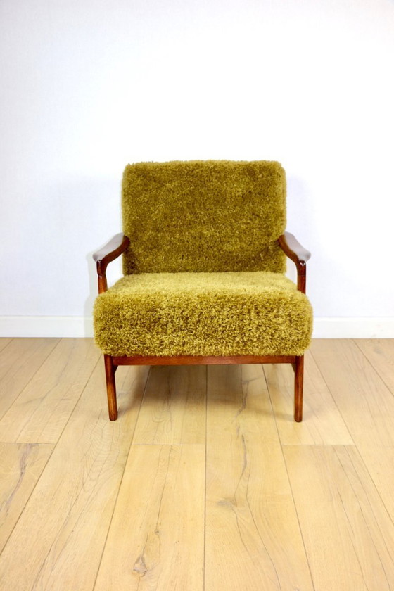Image 1 of Fauteuil vintage en bois marron kaki/olive à poils longs en forme de renard par Z. Bączyk - 2 exemplaires disponibles