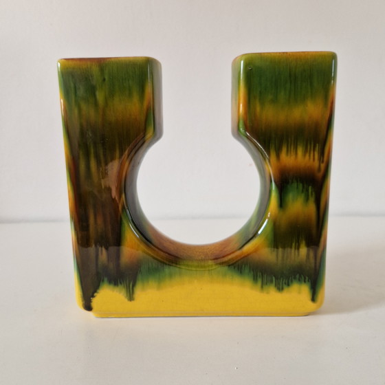 Image 1 of Vintage blok vaas keramieke dubbele vaas bloempot