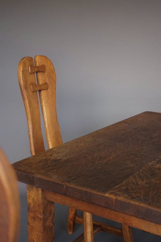 Image 1 of Set da pranzo brutalista in rovere massiccio di De Puydt, Belgio. 1970s