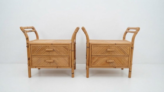 Set di tavolini laterali in bambù, legno e vimini. – Wood, Wicker (photo 4 of 5)