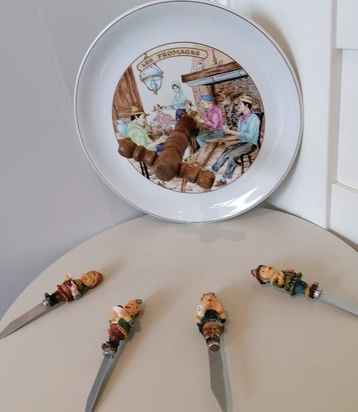 `Pillivuyt Cheese Board + 4x Efteling Laaf Cheese Knives 2000`