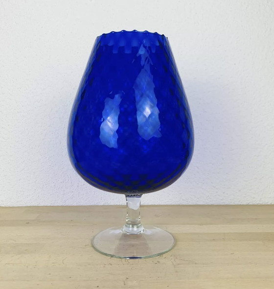 Image 1 of Vase Empoli Italien Verre Bleu 33 Cm Vintage