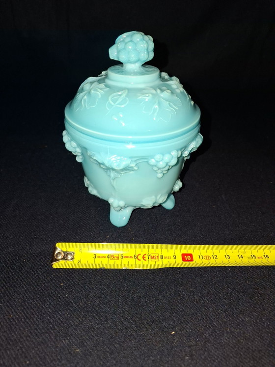 Opaline Dose mit Deckel, portieux vallelysthal, Dekorative Objekte, Glas, Mintgrün (Foto 5 von 5)