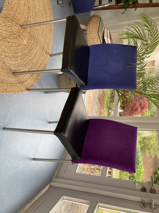 4 Topform dining chairs, leather, fabric and stainless steel