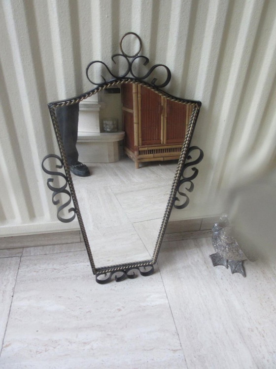 Black Wrought Iron Wall Mirror Retro Vintage MCM – Glass (photo 5 of 9)