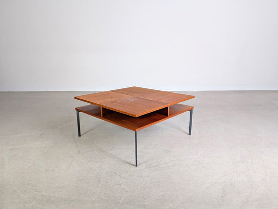 Image 1 of Table basse vintage danoise originale en teck et métal, style milieu du siècle, années 1970