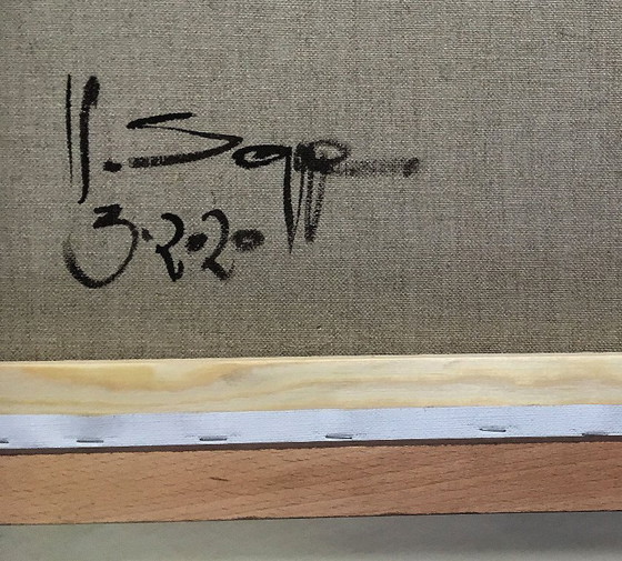 Image 1 of Cuadro original "Vista del verano", 70 x 50 cm, incl. marco de madera auténtica con hueco para sombra y colgador