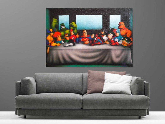 Image 1 of Photo imprimée sur plexiglas ou alu / Edition limitée / Street art / Decoration originale / La cène / Léonard de vinci / Marvel