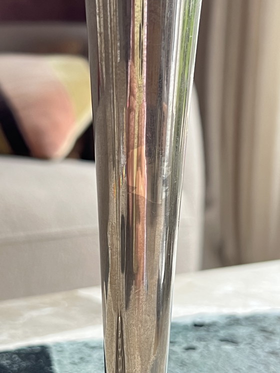 Beautiful Set of Original Art Deco Candlesticks – Chrome – 1930s – Bauhaus Style – Decorative Objects (photo 7 of 8)