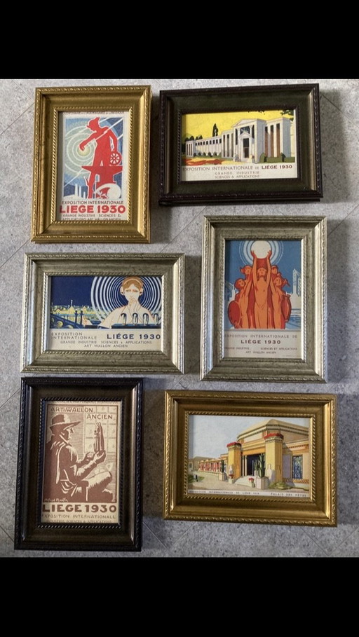 Set von 6 unbeschriebenen und unversandten Postkarten von 1930 Exposition Internationale