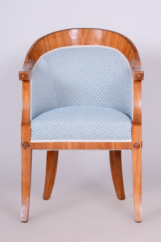 Sillón Biedermeier restaurado, cerezo, roble, Austria-Viena, década de 1820. – Sillones, Textile, Wood (photo 7 of 10)