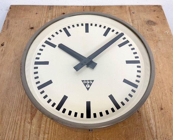 Image 1 of Grey Industrial Factory Wall Clock from Pragotron, 1960s