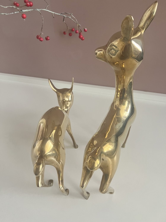 Image 1 of Hollywood Regency brass XL deer/bambis