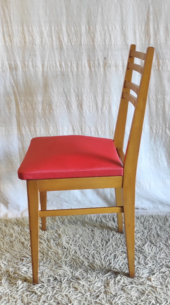 Image 1 of Modernistische stoel van massief hout en moleskin - jaren 1950