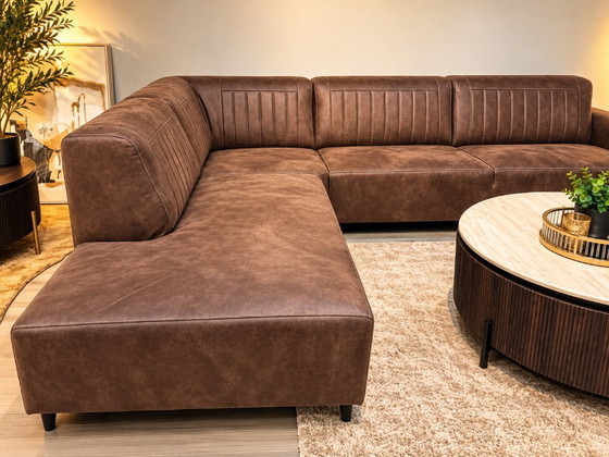 Divano angolare marrone con chaise longue, Divani angolari, Tessile, Legno, Modern (foto 6 di 8)