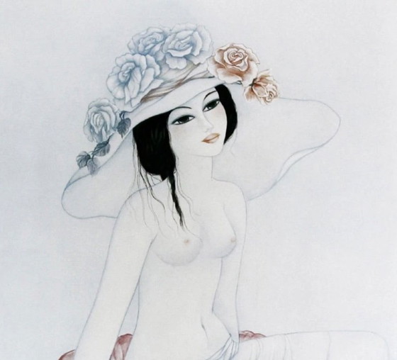 Image 1 of Mara Tran Long: Nu Aux Roses. Offsetlithografie in uitstekende staat.