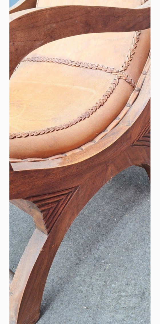 Set of Plantation British Colonial Vintage Armchairs – Leather, Metal (photo 5 of 8)