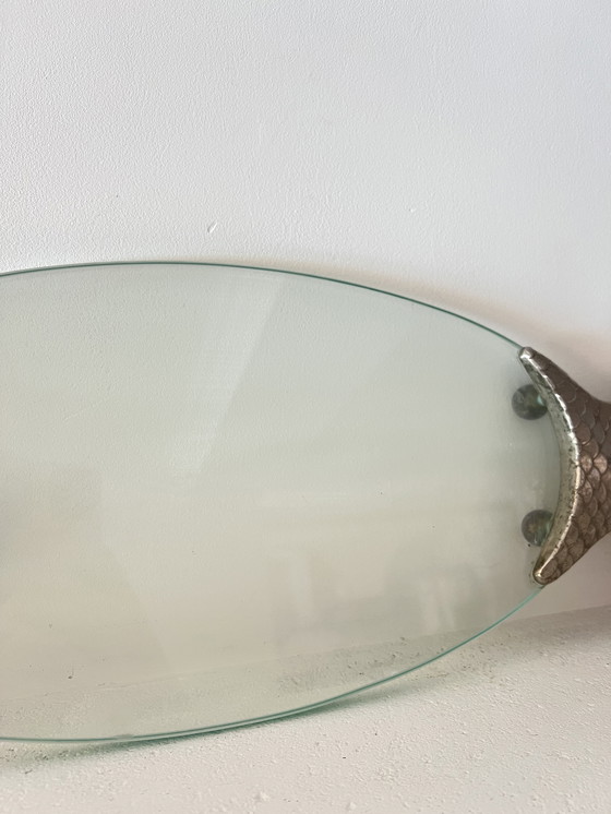 Image 1 of Piatto da portata in vetro placcato argento vintage a forma di pesce