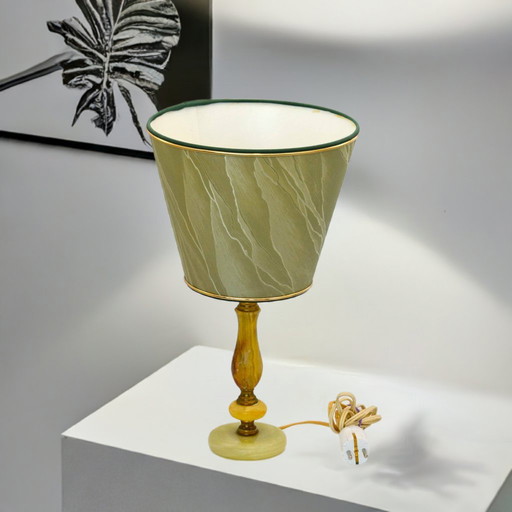 Vintage Green Brown Marble Brass Table Lamp - Unique Retro Lighting