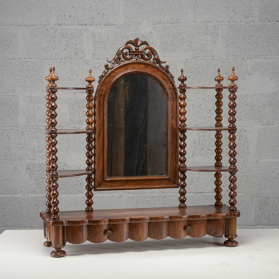 Étagère da toeletta con ripiani, colonne tornite e specchio inclinabile – Tolette, Legno (photo 7 of 8)
