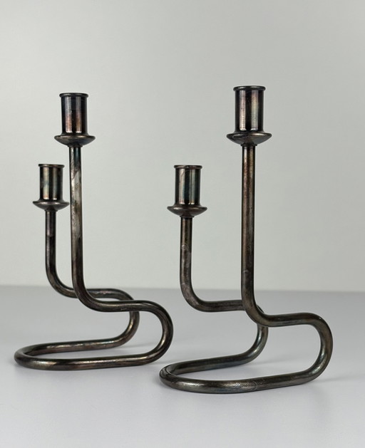Gorham Maestri Italia design set vintage candlesks silver-plated metal / silver-plated circa 1950s