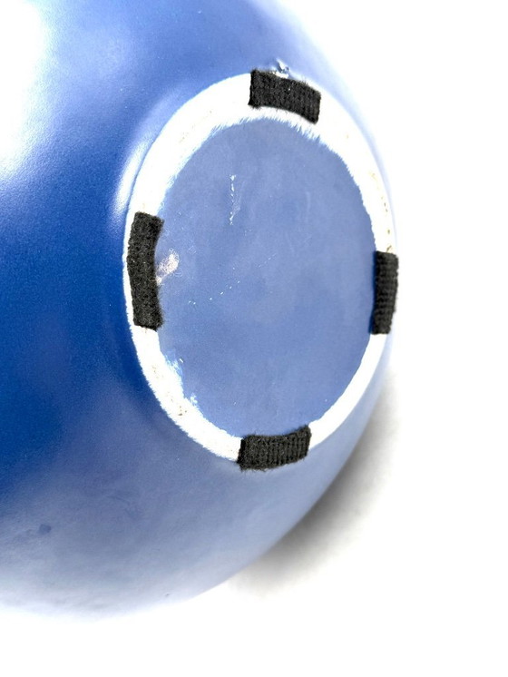 Image 1 of Modern blue spherical ceramic vase, Italy 1970