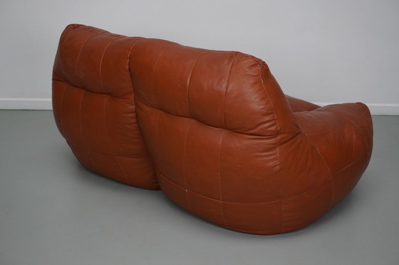 Image 1 of Divano/pouf a 2 posti in pelle patchwork vintage, nello stile di De Sede