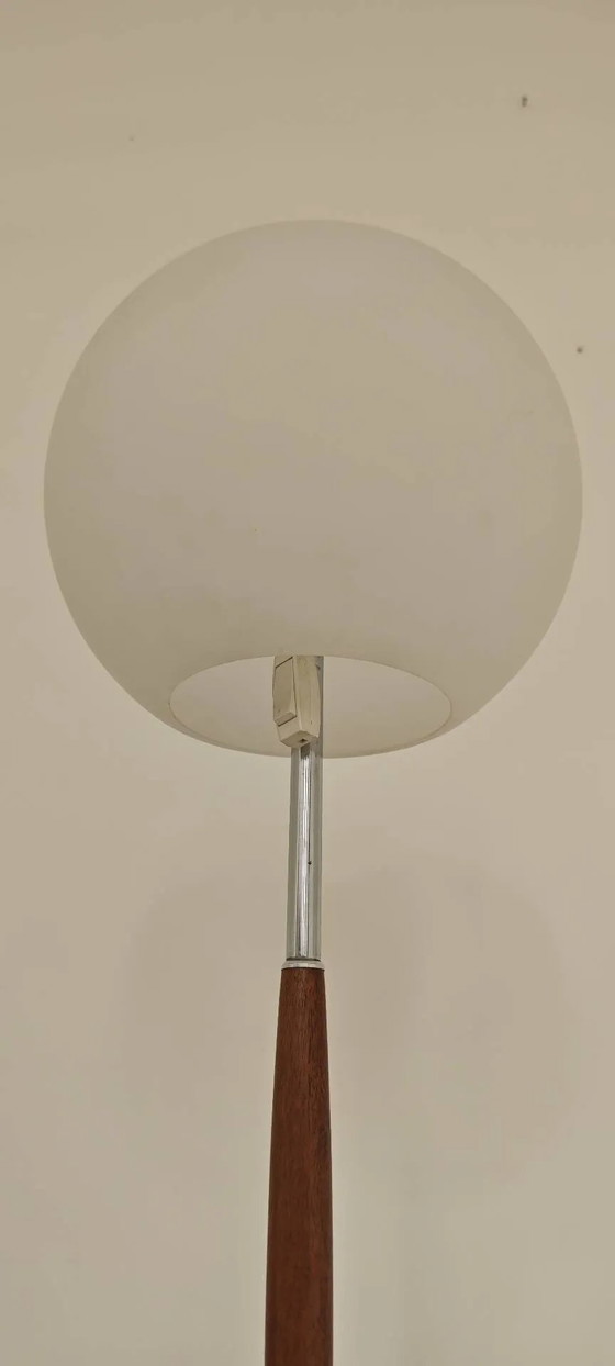 Modernist floor lamp in teak, chrome metal, opaline, Czechoslovakia 60s – Floor lights, Scandinavian (photo 12 of 23)