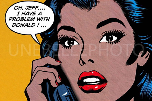 Street Art, Pop Art Kunstdruck von Farouk Ferrah, Frau am Telefon, Roy Lichtenstein Stil