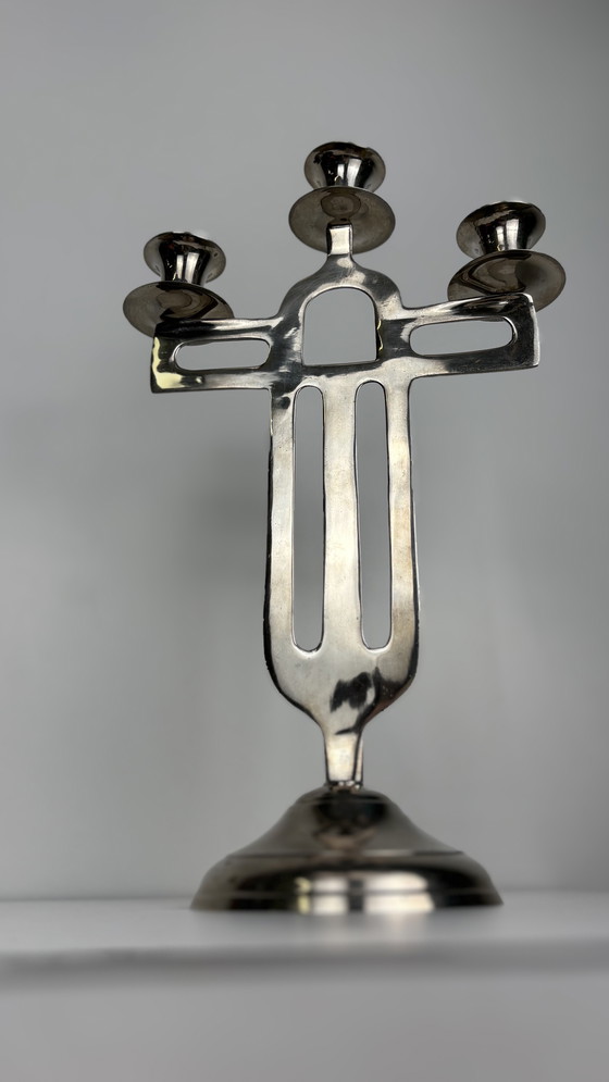 Image 1 of Vintage tripod standing table dining candlestick chrome design