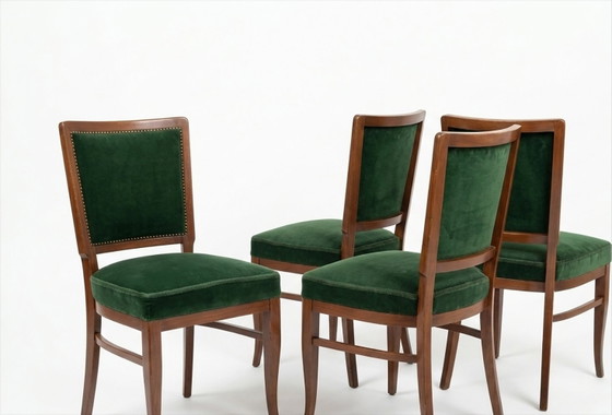 Biedermeier Dining Chairs in Deep Green Velvet, 1940s, Set of 4, Wood, Brown (photo 2 of 4)