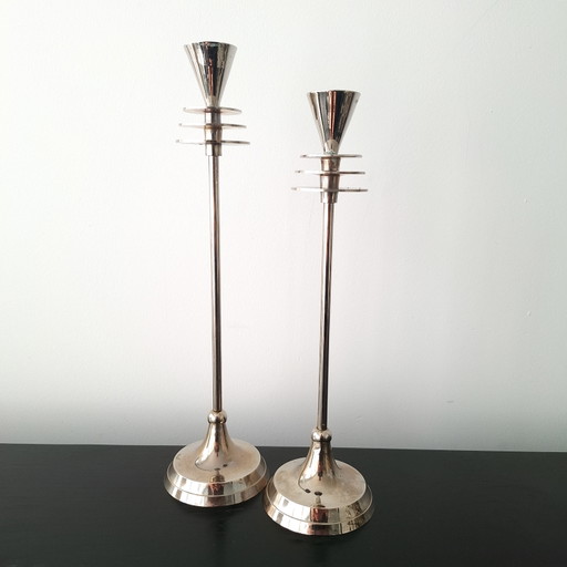 2x vintage kandelaar verzilverd Art Deco stijl