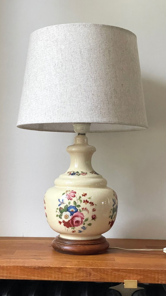 Image 1 of Vintage Ceramic Lamp with Wooden Base