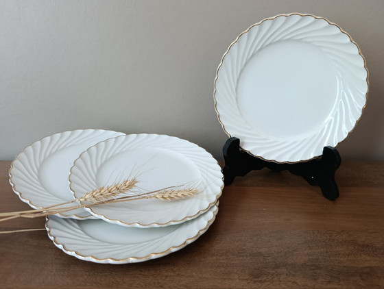 Image 1 of 4 weiße und goldene Dessertteller, KG Luneville