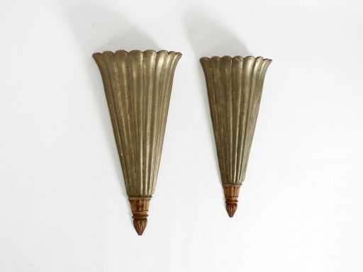 Two Large, Rare 1950s Wall Lamps Made of Wood With Aluminum Cladding – wandlampen (photo 2 of 20)