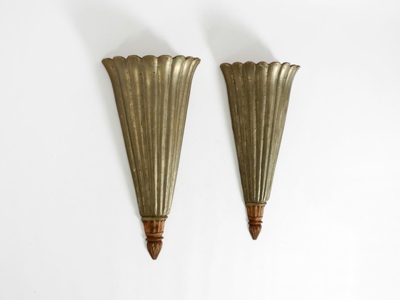 Two Large, Rare 1950s Wall Lamps Made of Wood With Aluminum Cladding – Wall lights (photo 2 of 20)