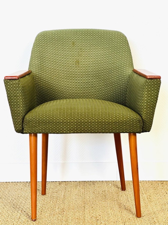 Image 1 of Vintage fauteuil met groene wandtapijtbekleding, 1960